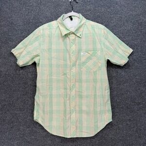 RVCA Button Down Shirt Mens Medium Green Yellow Plaid Short Sleeve Skate Casual